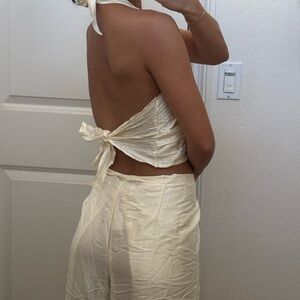 White Backless Halter Top and Pants Set